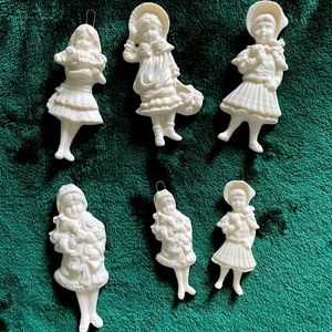 Ceramic Christmas Ornament Victorian Style Girls Lot Of 6